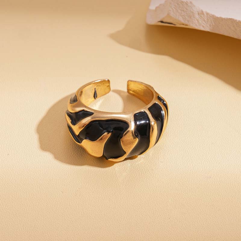 

Vintage Red Oil Dripping Irregular Pattern Open Rings For Women Minimalist Metal Geometric Adjustable Finger Ring Zircon