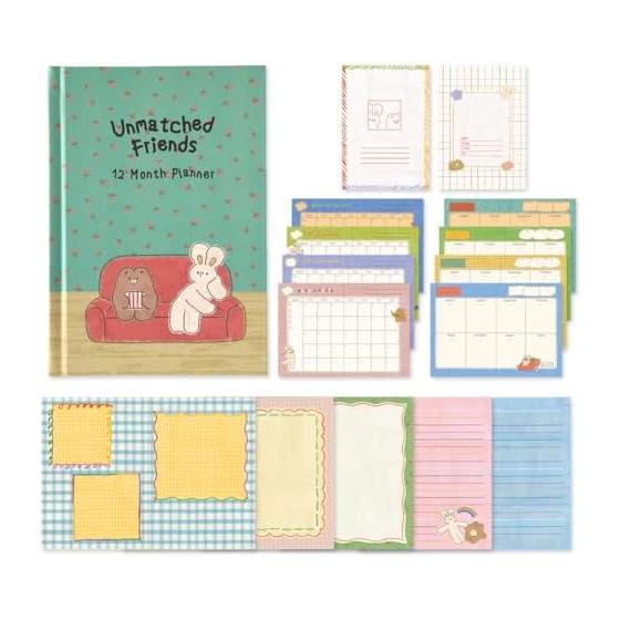 Monolike Hardcover Unmatched Friends Diary, 06. Mint Annual Plan, Monthly Plan, Weekly Plan, Scheduler, Illustration Diary