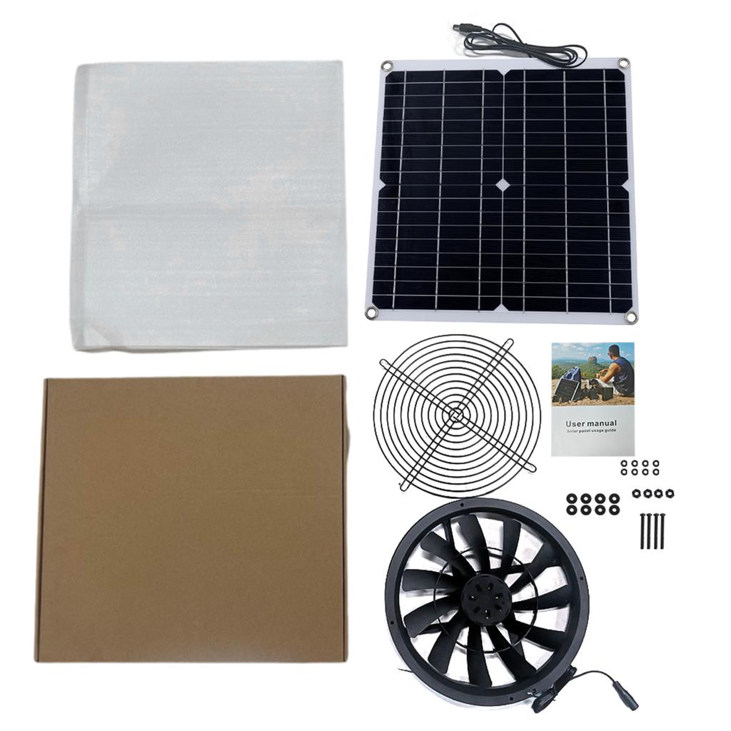 9.8in Solar Exhaust Fan with Solar Panel Portable Vent Fan Kit IP65 Waterproof with 8.2Ft Cable