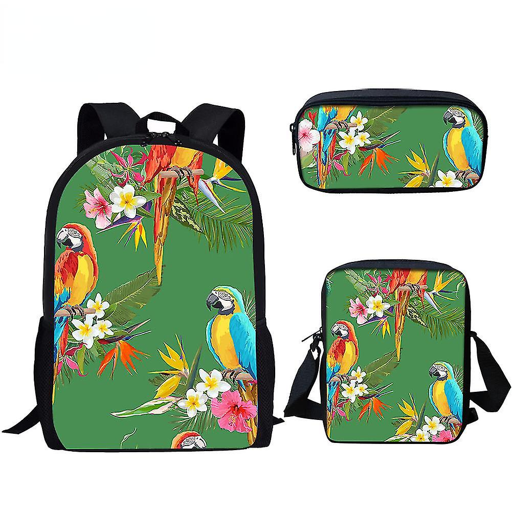 Classic Novelty Parrot Bird Pattern 3D Print 3pcs/Set School Bags Laptop Daypack Backpack Inclined Shoulder Bag Pencil Case