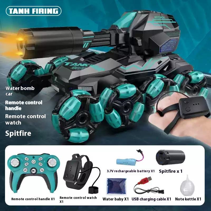 Remote controlled tank vehicle gesture sensing drift can fire water bombs, six wheel four-wheel drive off-road climbing toy