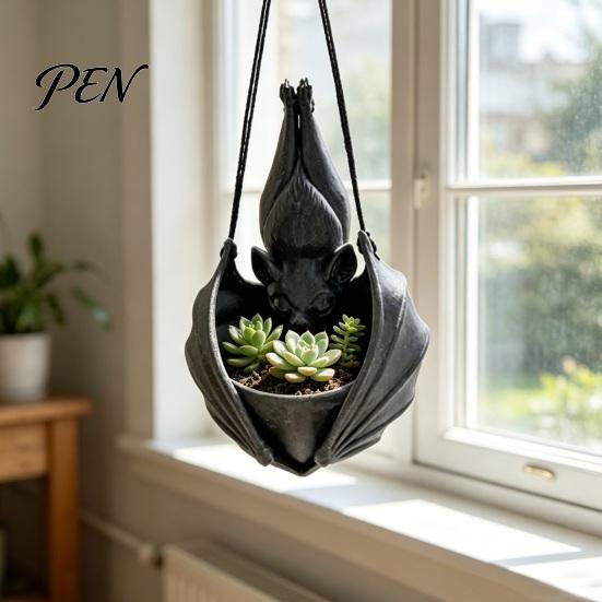 Mysterious Atmosphere Plant Display Bat Shaped Hanging Planter, Gothic Pot for Indoor Outdoor Garden Decorative Basin Vines Wall Decor, Unique