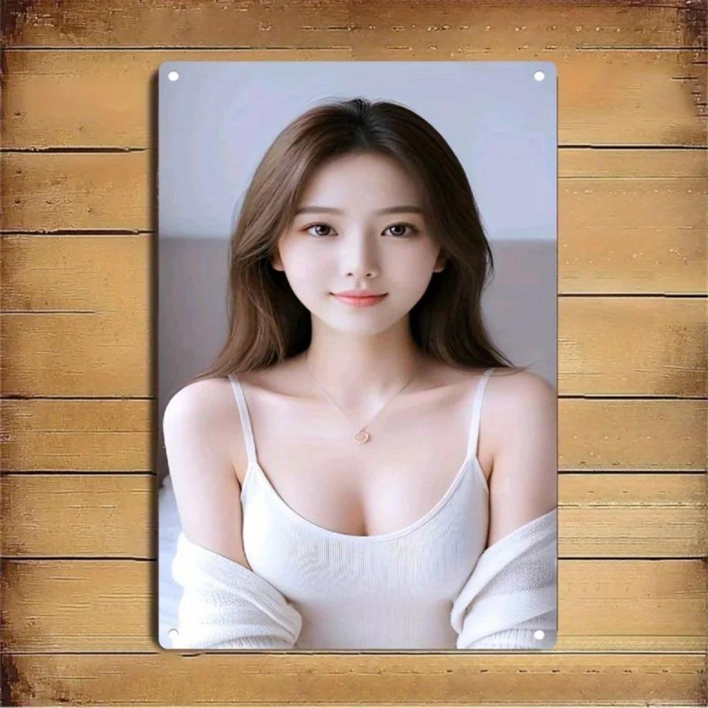 ShineArt Decoração de Parede em Metal Porta-Retrato de Retrato Feminino Vintage, Beleza Coreana Escritório em Casa Café Instalação Sem Ferramentas Presente