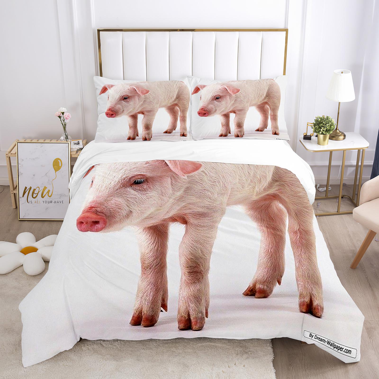 Pig Duvet Cover Set Queen Size Cute Pig Animal Theme Twin Bedding Set Farm Animal 2/3pcs Quilt Cover For Boys Girls (135x200cm)