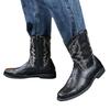 Western cowboy boots men's autumn breathable pointed short boots British style high-top leather shoes medium-top Martin boots trendy leather boots