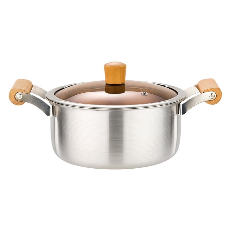 

Aluminum Cooking Pot With Natural Wood Handle and Visible Glass Cover For Soup And Noodles Rapid Uniform Heating 1