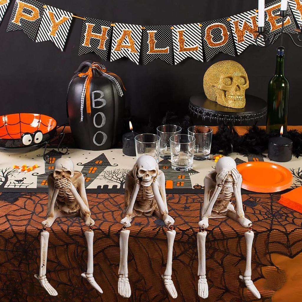 Halloween Skeleton Decorations 3 Pieces Halloween Figurine Prop Statue for Party Holiday Photo Backdrop Bedroom School Retail
