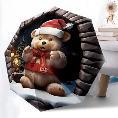1PC Christmas Bear Ornament Automatic Open/close Umbrella with 8-Rib Structure for Women/Men, All-Season Use - Fashion Lovers Yy250919018