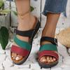 Color Matching Slope Heel Thick Bottom Cool Slippers Women's Summer New Open-toed Large Size One-word Beach Slippers