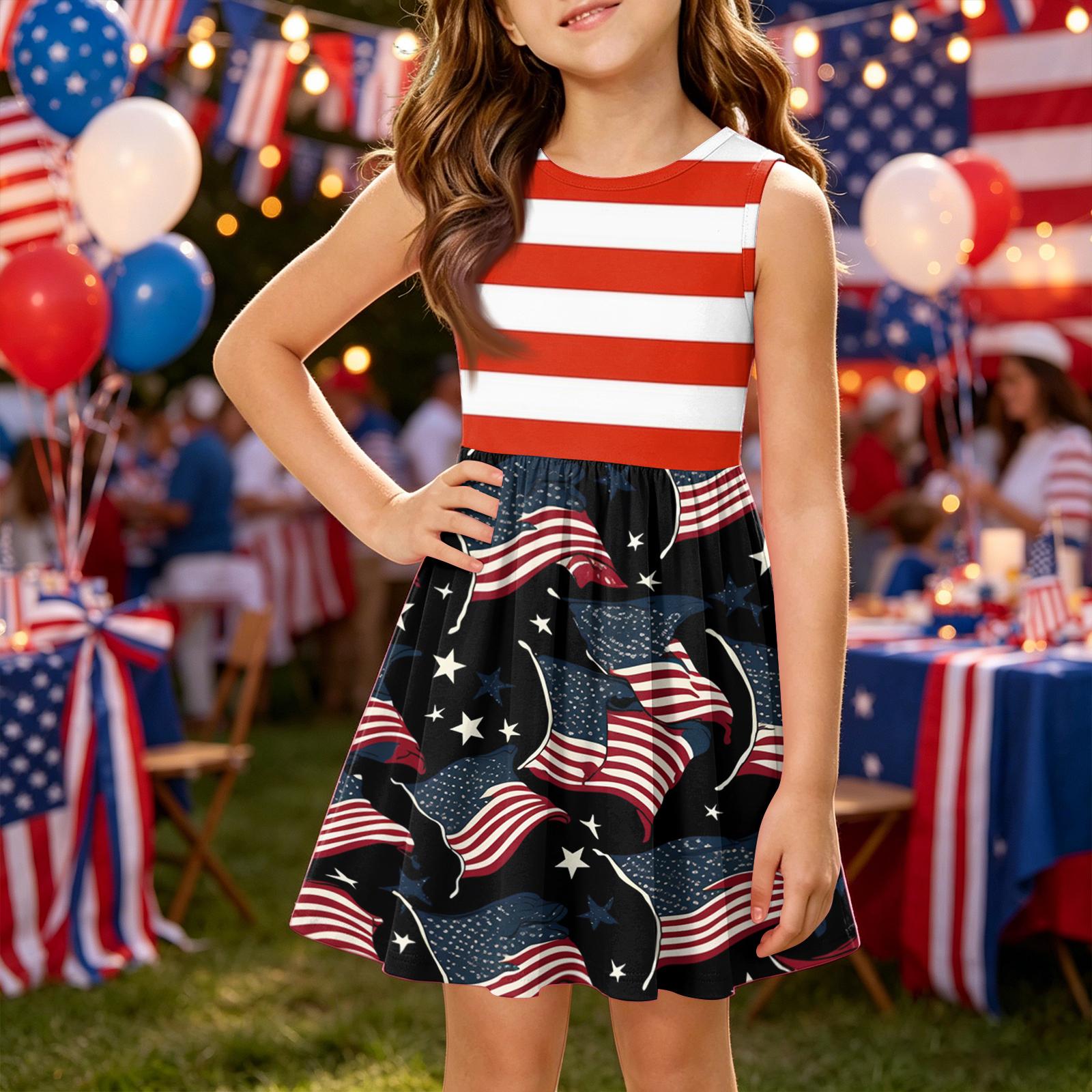 

Sleeveless Girls Dress with Striped Top and Abstract Swirl Patterned Skirt for Casual or Daily Wear 140 чёрный