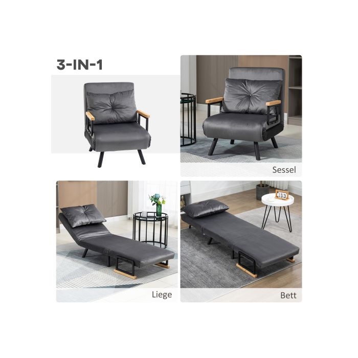 Fauteuil-lit - MUVOE - Canapé individuel - Dossier réglable - Velours - Gris foncé