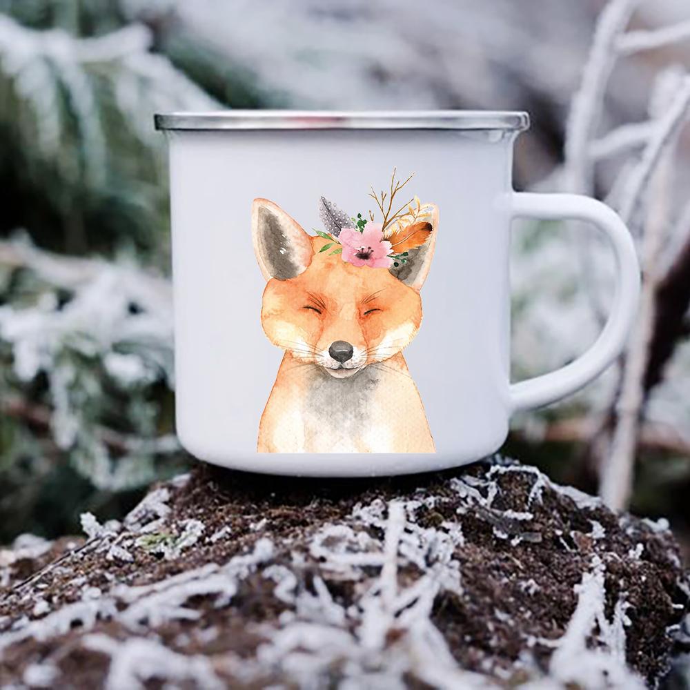 Cute Cartoon Animal Deer Raccoon Owl Print Mugs Camping Cup of Coffee Cupshe Original Breakfast Cups To Sublimate Drinkware Mug