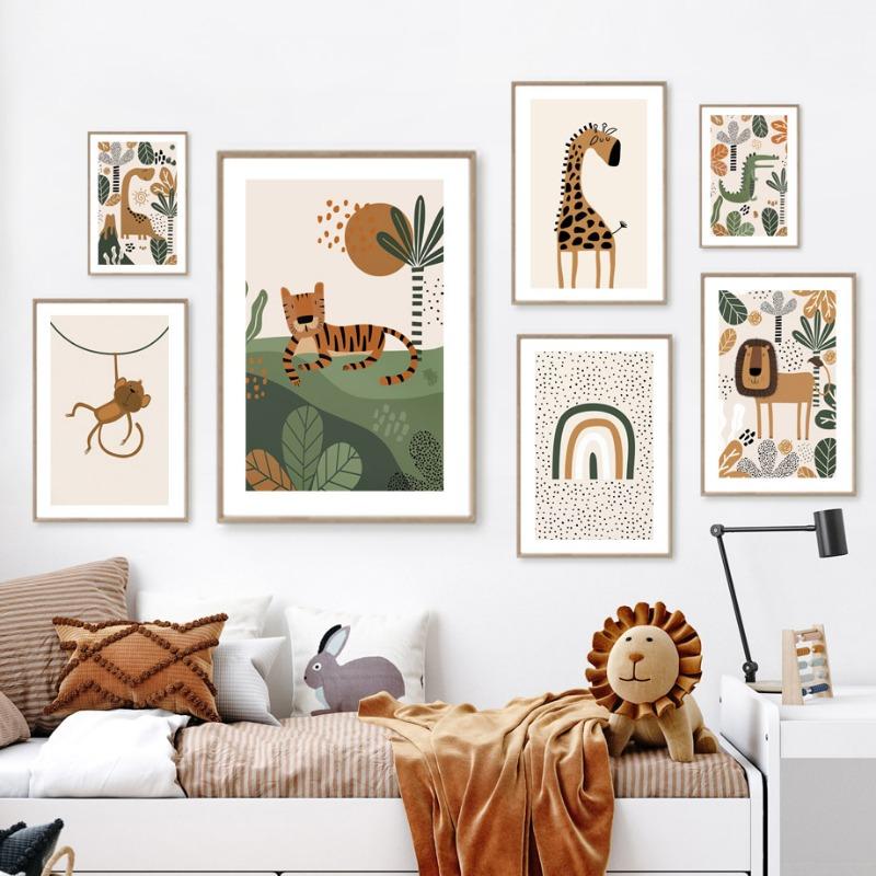 Lion Elephant Giraffe Tiger Dino Rainbow Nursery Wall Art Canvas Painting Nordic Posters And Prints Picture Baby Kids Room Decor