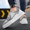 Men'S Thick-Soled Heightening Board Shoes, Leather Splicing Mesh Breathable Low-Top Sneakers, Men'S Shoes