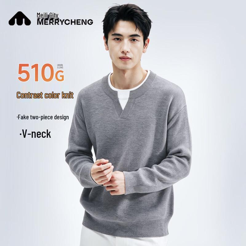 Men's Heavyweight Layered-Look Pullover Sweater