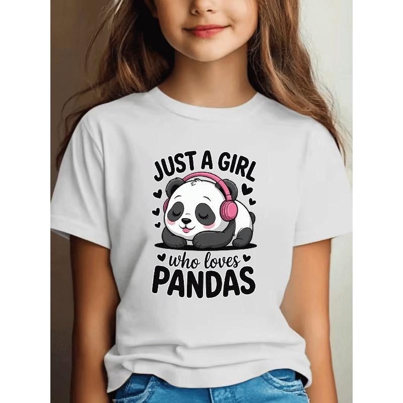 European sizes Casual Trendy Short-Sleeve Clothing for Girls, Featuring a Graphic Tee That Showcases a Girl Who Adores Pandas
