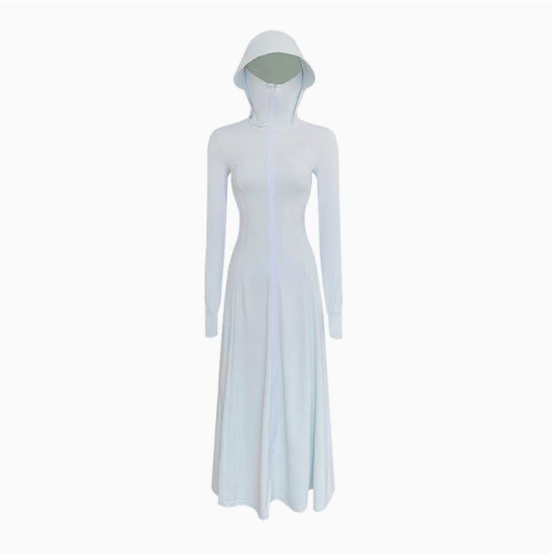 

Sun Protection Clothing Long Full Body 2025 Summer Raw Yarn Thin UV Protection Slim-Fit Ice Silk Sun-Protective Clothing Dress Women Glacier Blue [Long]] F free size 40.00 kg-52.50 kg