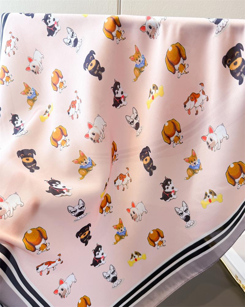 New Dog Print Designer Spring Summer 70cm Square Women Scarf Silk Satin Scarves Shawl Headband Hijab Bandana Wrap Bufanda