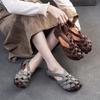 Retro Genuine Leather Woven Low Heel Sandals Casual Versatile Breathable Women's Shoes