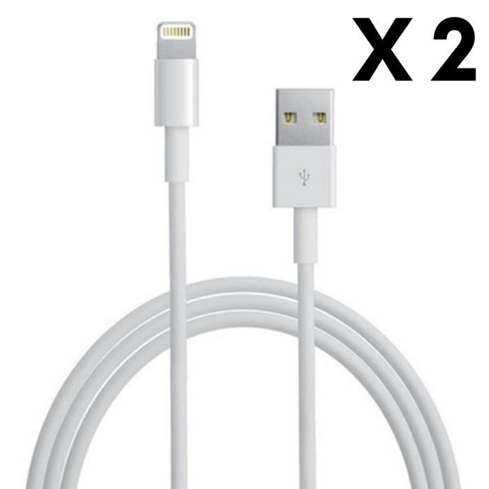 [Compatible iPad 2017-2018-AIR-MINI-PRO] Pack of 2 USB Charger Cables White 1 Meter [Phonillico®]