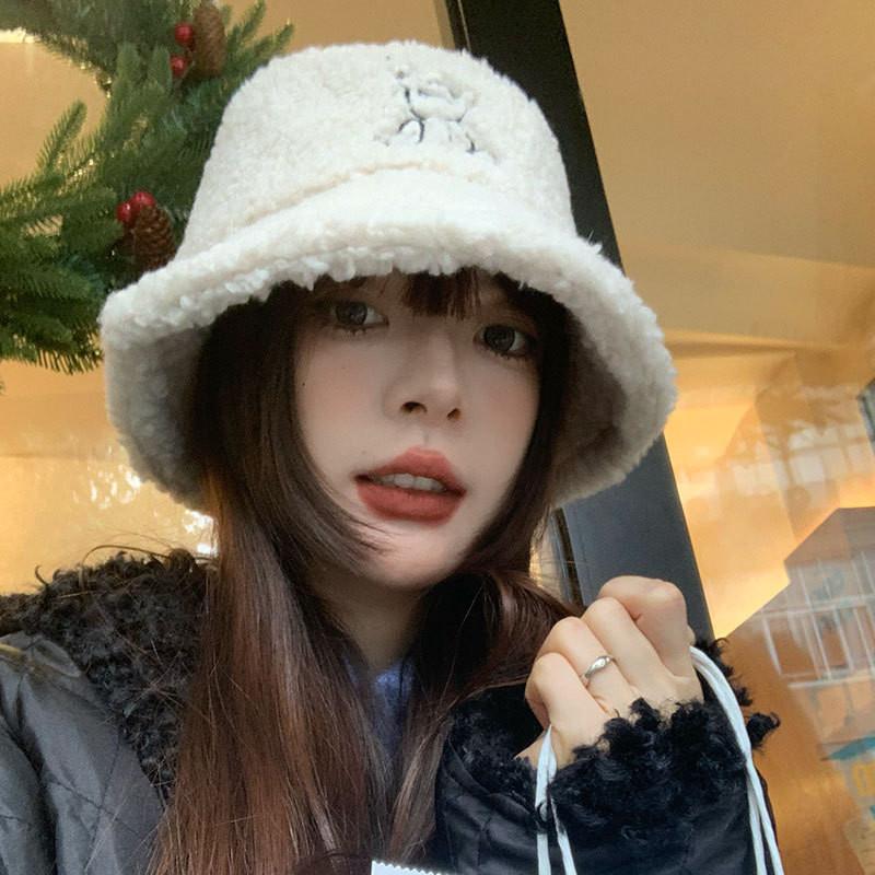 Hat Bear Elegant For Women Winter Lamb Wool Insulated Cap Fisherman