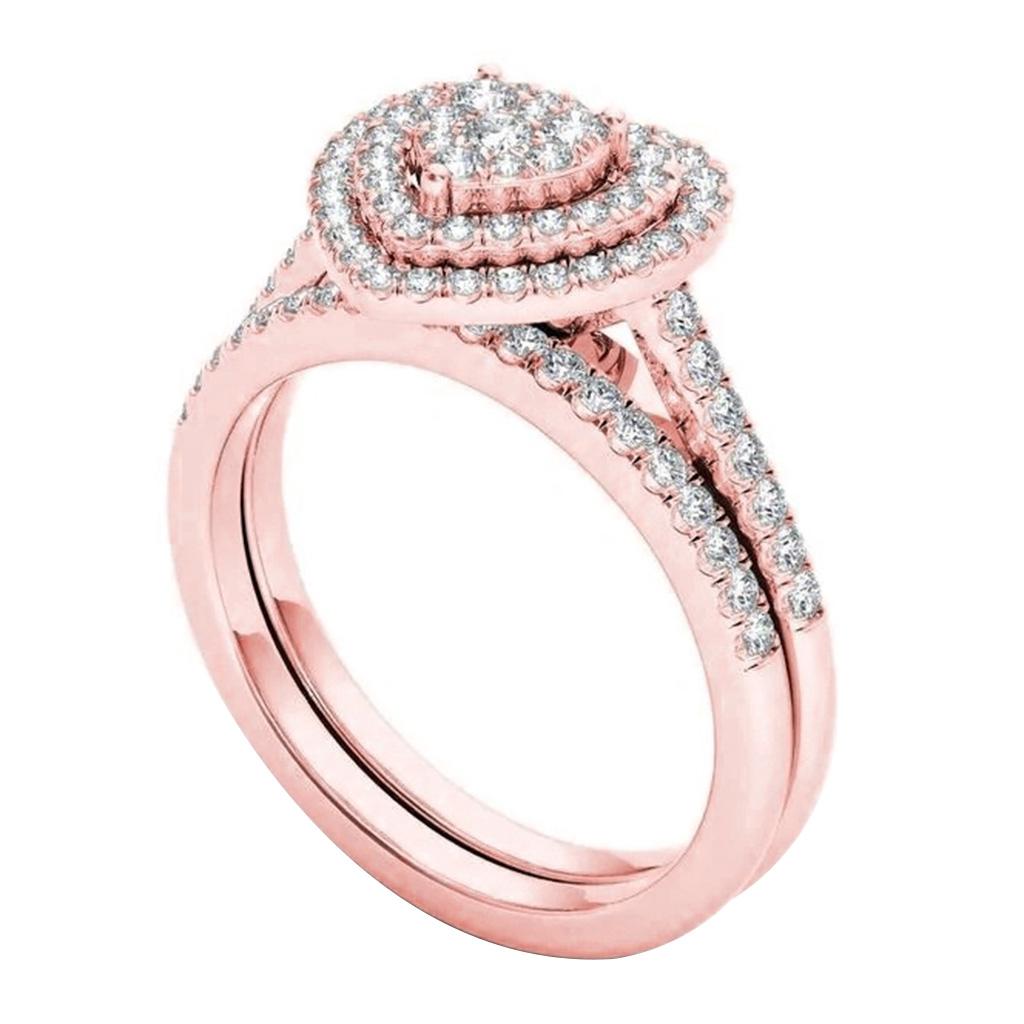 2PCS Heart Shape Rhinestones Rings for Women Girls Stackable Ring Wedding Jewelry Handmade Finger Accessories