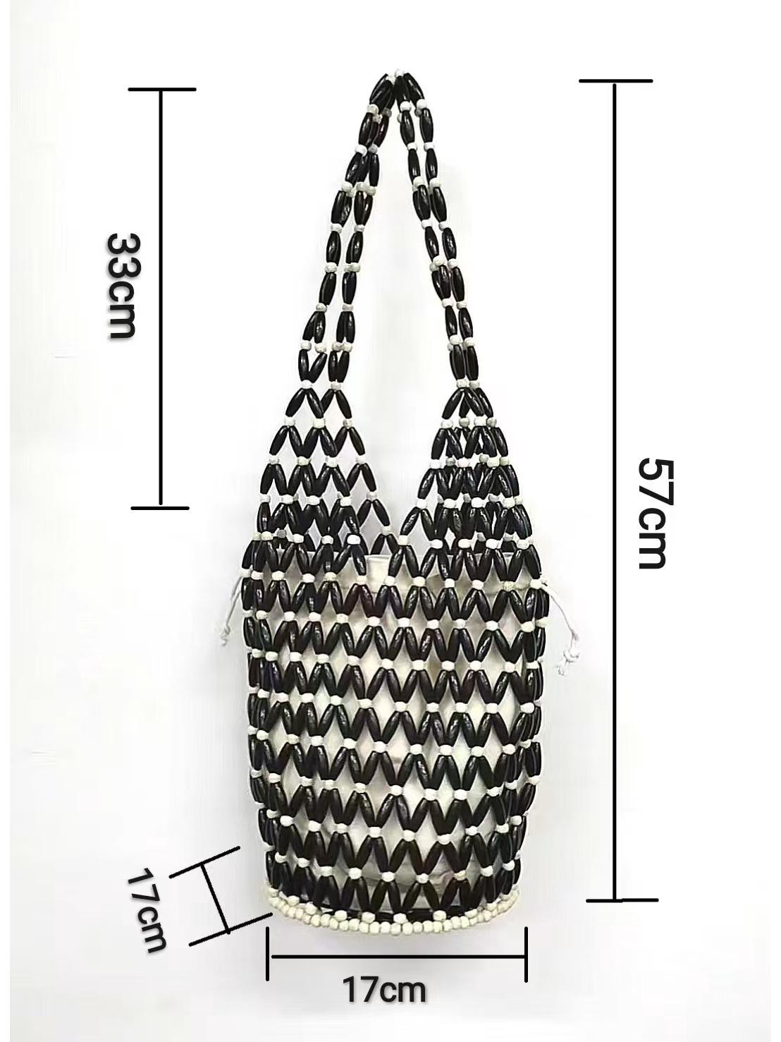 

Вязаная вручную женская сумка через плечо с полыми деревянными бусинами Length 17cm x Width 17cm x Height 56cm