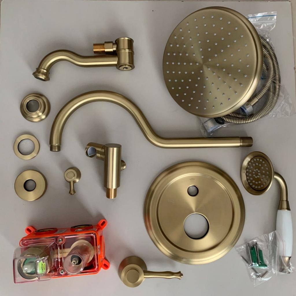 Bathroom Shower Faucet Set Brushed Gold Wall Mounted Rainfall Shower Mixer Tap Black Oil Brush Brass Bath and Shower Faucet Set