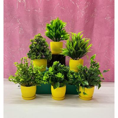 6 pakeliai mažų dirbtinių augalų, mini dirbtiniai augalai vidaus patalpoms namams, sodybai, vonios lentynos dekorui (Aukštis : 17cm, Geltonas) - Plastmasinis