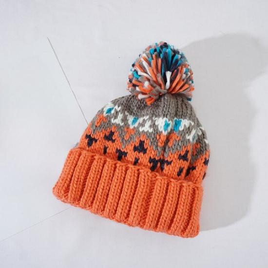 Women Warm Knitted Pom Pom Beanie Hat Cute Bobble Skull Cap Winter Outdoor Ski оранжевый