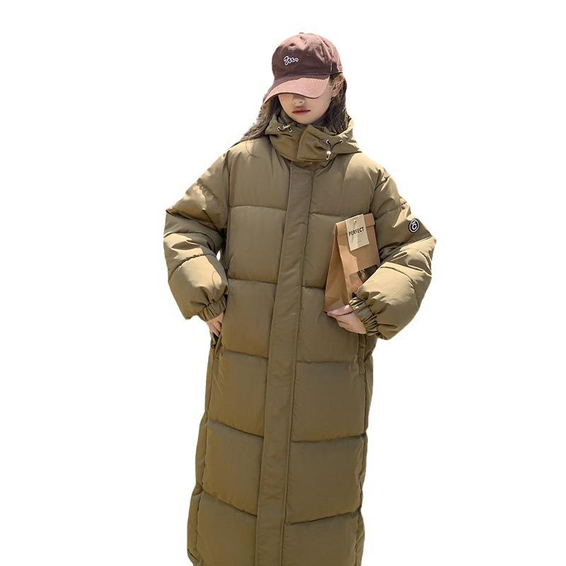 Winter 2025 new long cotton jacket over the knee Korean version of loose collegiate style down padded jacket thickened jacket