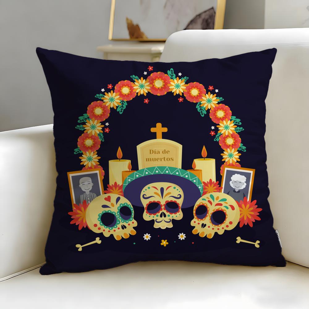 holiday Mexico Easter Flower Skeleton Cushion Cover Soft & Easy-Wash Pillow Case – Versatile for Couch, Bed, Travel and Office