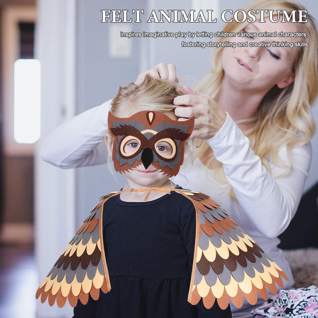 Animal Dress Up Costume For Kids Soft Felt Bird Wing Outfit Toddler Owl Chicken Parrot Fancy Party Play Role Pretend Suit