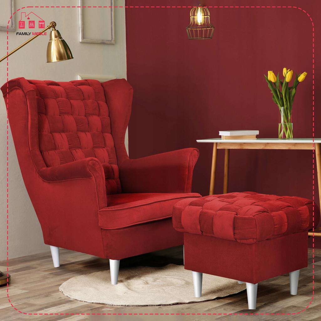 Carol Wing Chair with Footrest Scandinavian Family Meble Dirty Pink