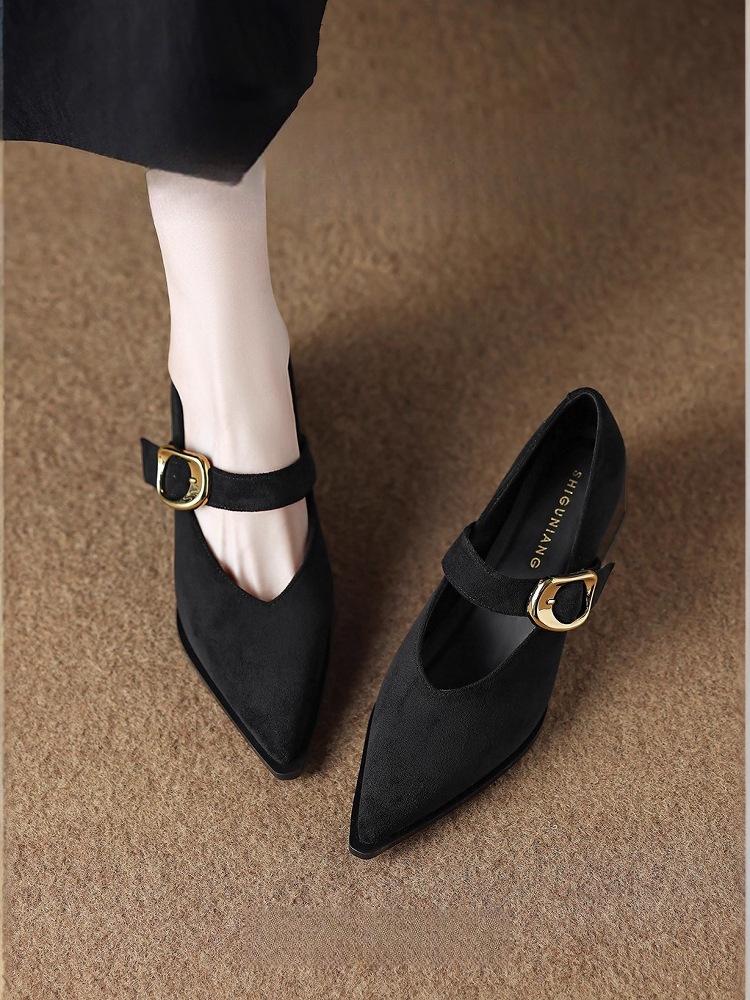 Französische Retro Mary Jane High Heels - Exquisiter Frühling/Herbst 2025 Stil für Damen mit spitzer Zehenpartie, perfekt zu Röcken.