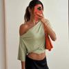 Talenza Estate Top Monospalla Moda Slim Rimpiccioliti Manica Corta Magliette Sexy Festa Y2k Streetwear Top a Maglia Lisci Donna