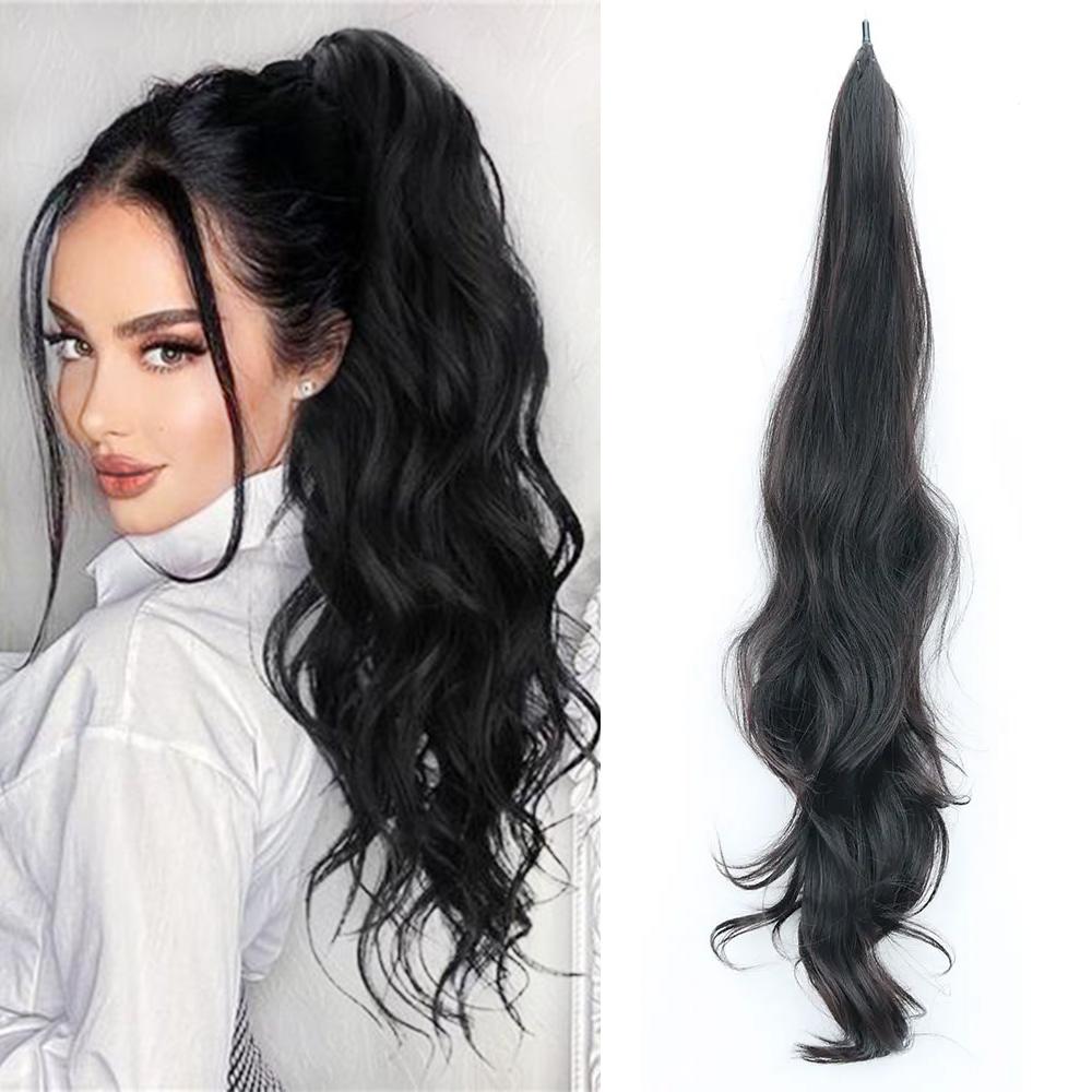 MISS WIG Synthetic Flexible Wrap Around Ponytail Extensions Long Wavy Layered Fake Ponytail Hairpiece Wig For Women Daily Use