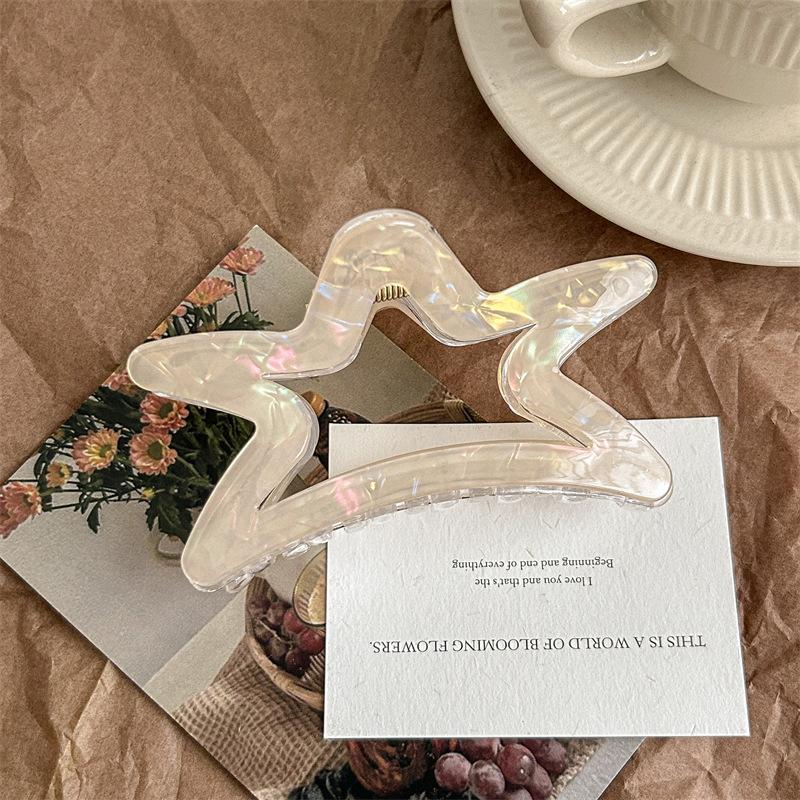 1pc Transparent Starry Colorful PVC Hollow Hair Grab Large Size Hair Clip Grab Clip Shark Clip.