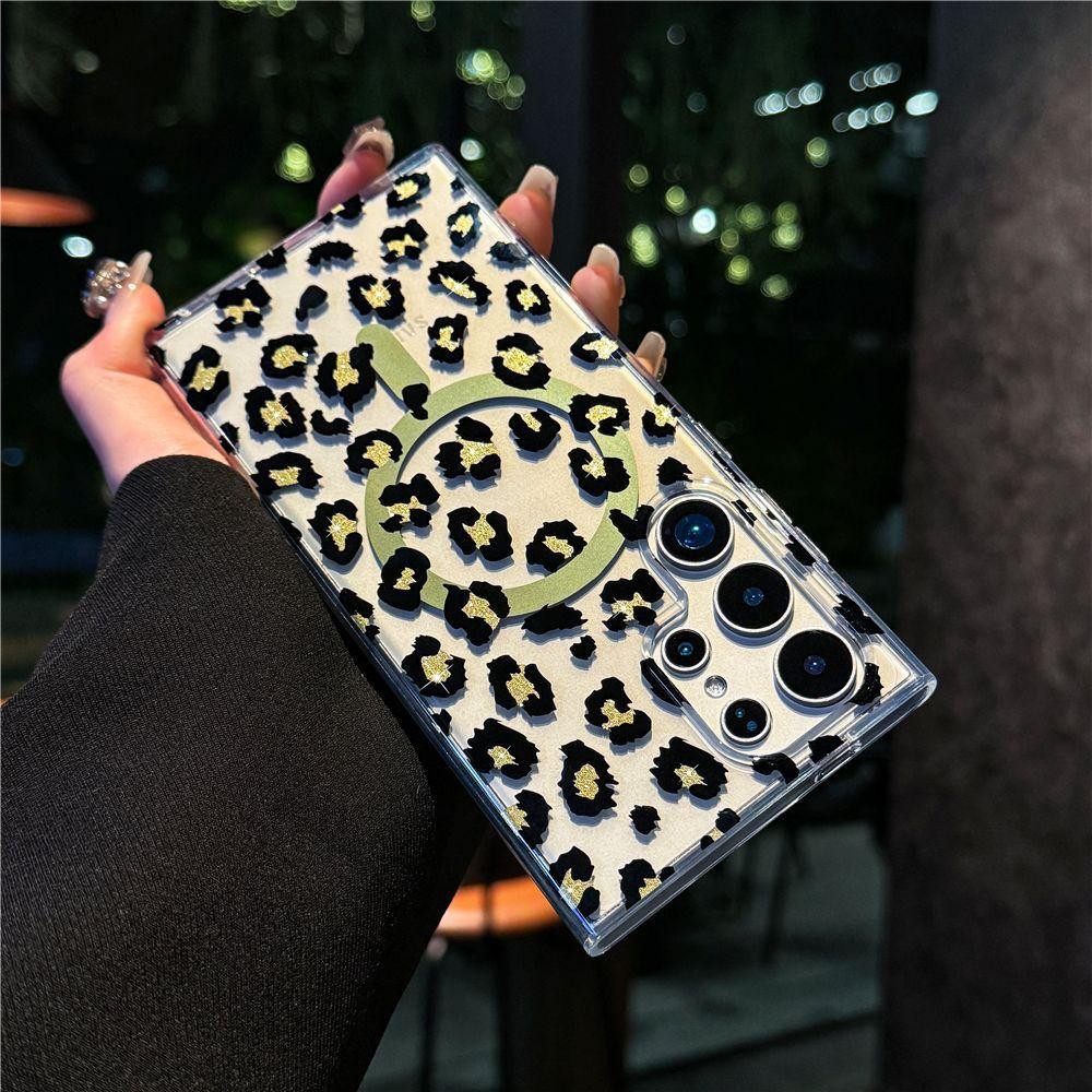 Applicable To Samsung S25u Mobile Phone Case, Leopard Print S26 Magnetic Case, European and American Wind Electroplating S23plus Transparent Case