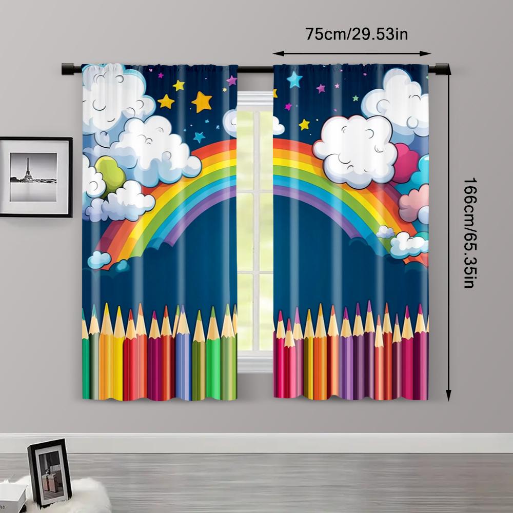 2pcs   Minimalist Curtains Happy Back to School Machine Washable Polyester (without rod) Room Decor Perfect for Living Room