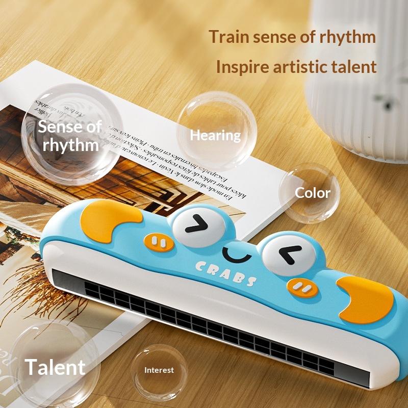 Armonica a Bocca Cartone Animato 32 Fori Fischietto Educazione Precoce Allenamento Design Carino Granchio Lavabile ABS Regalo Per Bambini Strumento per l'Apprendimento Musicale