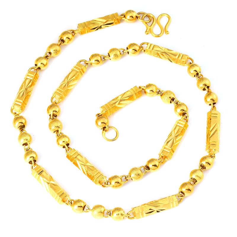 Vietnamese Sand Gold Necklace for Men, Hexagonal Buddhist Beads Solid Chain, Long-lasting Colorfast Gold and Copper Accessories