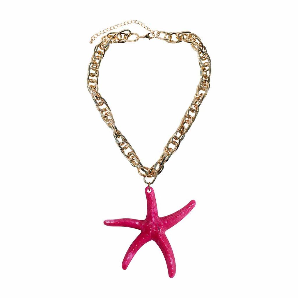 N11181 Fashion Color Resin Starfish Pendant Necklace Seaside Holiday Ocean Series Aluminum Chain Necklace
