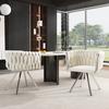 Samt Esszimmerstuhl, 2er-Set, Einzelner leichter Luxus Wohnzimmer Schlafzimmer Drehstuhl, Freizeit-Drehstuhl mit vier Metall-Stützbeinen, Beige+Silber