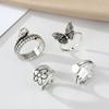 Vintage Schmetterling Blume Schlange Ring Rund Quadratisch Elegant Schmuck Exquisit Geschnitztes Ring-Set