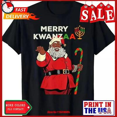 Frohes Kwanzaa Weihnachtsmann Schwarz Weihnachten Afroamerikaner T-Shirt vintage gewaschen Designer-Kleidung Bequemes Oberteil für den Alltag