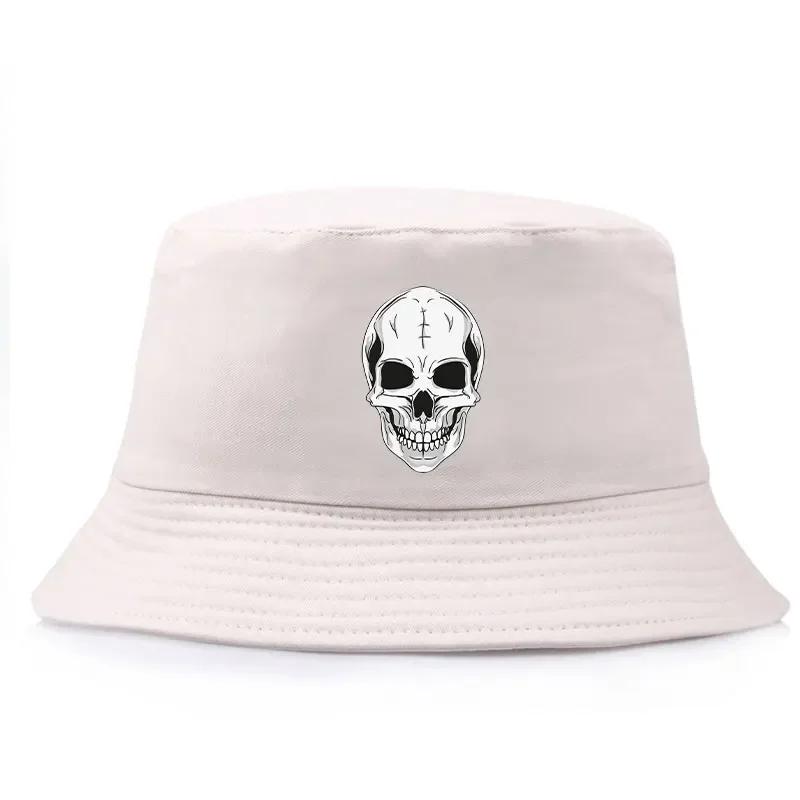 Skull Print Bucket Hat Reversible Gothic Punk Fisherman Cap Unisex Hip Hop Streetwear Sun Hat Outdoor Travel Beach Visor