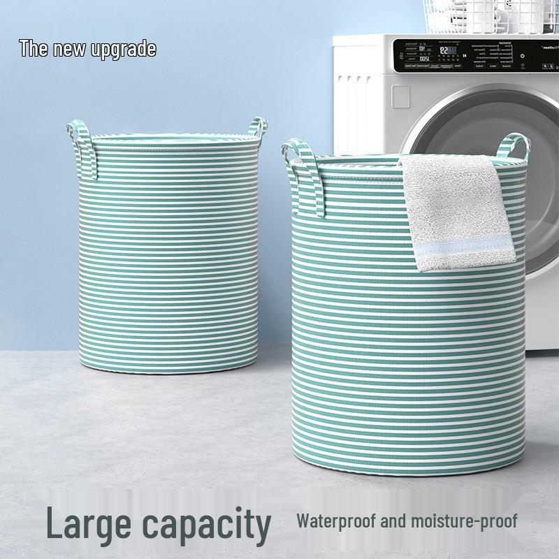 Foldable Bedroom Laundry Basket with Stripes - Clothes Hamper and Bathroom Storage Bin