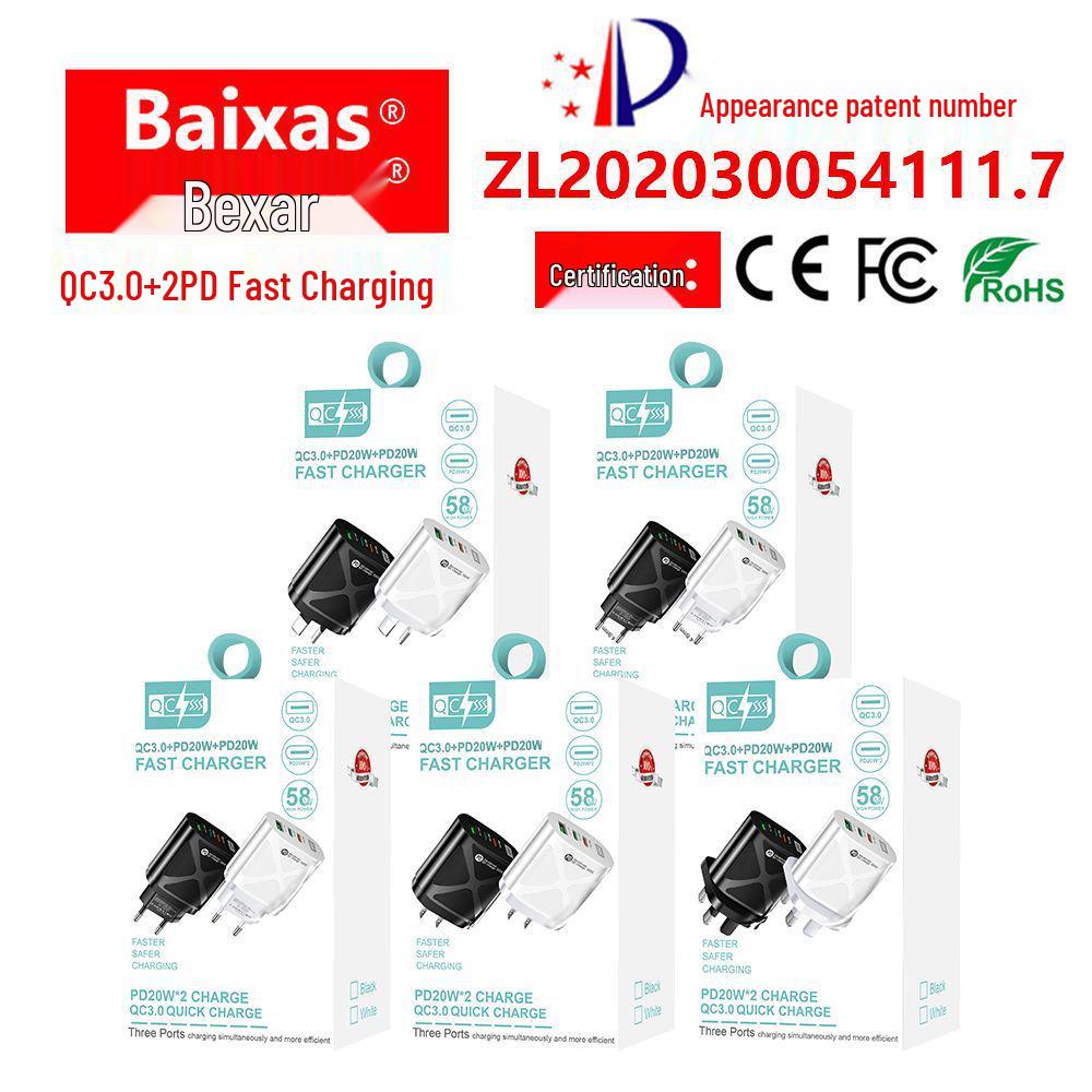 58W Dual Fast Charger with 2PD + QC3.0 - EU, US, UK, KR, AU Plug Options