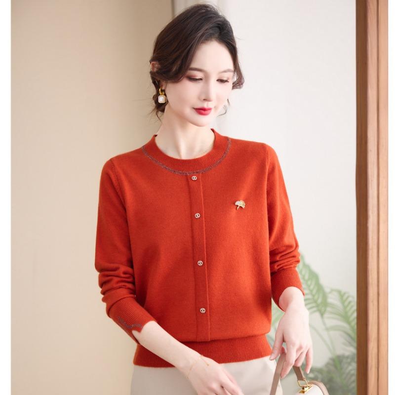Middle-aged Women's Fashion Pullover Sweater Sweater Mother Spring and Autumn Wear Crew Neck Knitted Bottoming Shirt Top